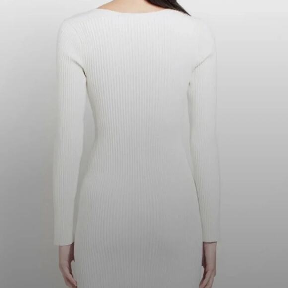 Cream Knit Plunge Mija Merino Wool Blend Rib Mini Dress Gauge81 Medium - Picture 4 of 11